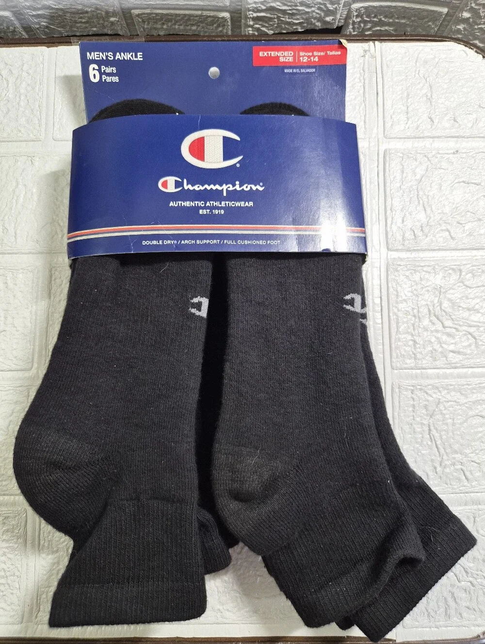 Champion Men's Ankle Socks moisture-wicking Double Dry technology Size 12-14